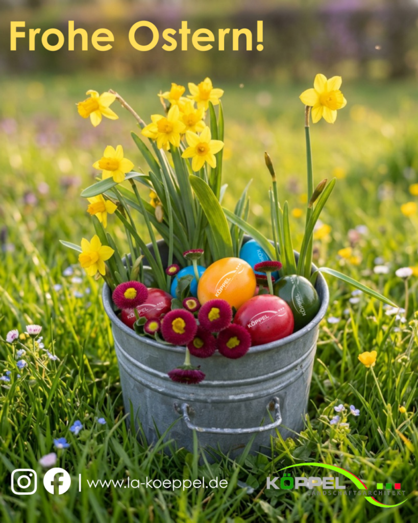 Osterkorb mit Blumen und Eiern